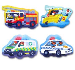 Junior Jigsaw 4in1 Beginner Shaped Puzzles Emergency Vehicles (1 box isi 4 puzzle: 3, 6, 9 & 12 keping)