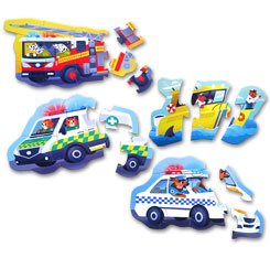 Junior Jigsaw 4in1 Beginner Shaped Puzzles Emergency Vehicles (1 box isi 4 puzzle: 3, 6, 9 & 12 keping)