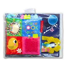Shake Look Touch Cloth Book (buku kain) with rattle, touchy-feely, teether, mirror, crinkly sound