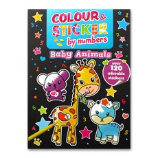 Baby Animals Colour & Sticker By Number Book Over 120 Adorable Stickers
